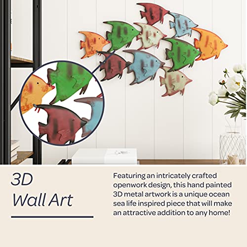 Lavish Home School of Fish Wall Art- Nautical 3D Metal Hanging Décor-Vintage Coastal Seaside Inspired Style-Under Water Sea Life Ocean Home Artwork - Image 4