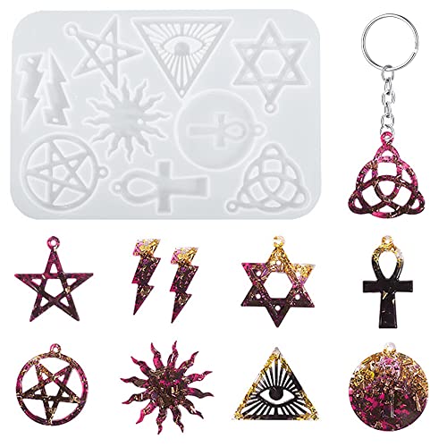 Weenkeey Moldes epoxi con colgante de estilo punk, diseño de estrella, sol, Anka, cruz de resina, moldes mágicos, molde de fundición para manualidades, joyas, pendientes, llavero