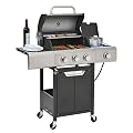 Endark 3-Burner Propane BBQ Grill, 40500 BTU with Side Burner, Stainless Steel, Enameled Cast Iron Grate, Thermometer, Rolling Wheels, Includes Protective Cover for Patio Garden