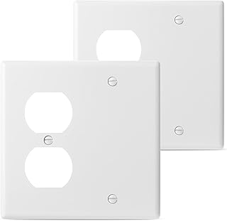 Bates- 2-Gang Combination Wall Plate, 2 Pack, 1 Duplex/1 Blank Standard Size, 2 Gang Wall Plate, Outlet Covers, Wall Plates, Outlet Wall Plate, Double Gang Wall Plate, Outlet Cover 2 Gang