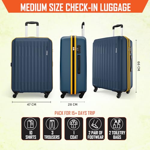 Image of Safari Medium Genius Alley 66cm Size Check-in Trolley Bag Hard Case Polypropylene, 4 Spinner Wheels, 360 Degree Wheeling Luggage, Travel Bag, Suitcase for Travel, Trolley Bags for Travel, Navy