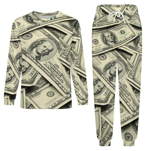 Money Dollar Bills Pajama Set Long Sleeve Lounge Sets Sleepwear 2 Pjs Nightwear for Men Women3