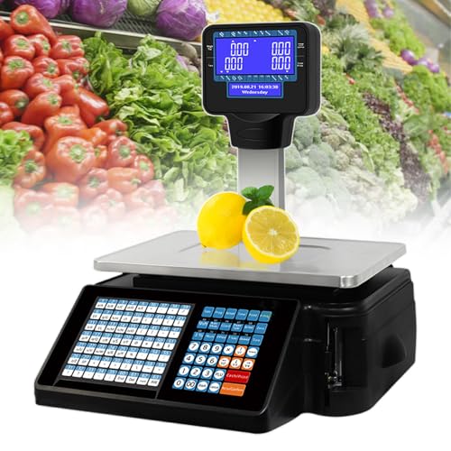 Báscula digital comercial con impresora térmica y pantalla doble miniatura 1
