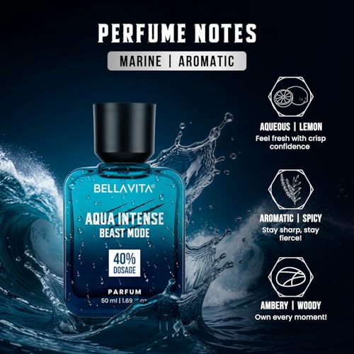 Image of BELLAVITA Aqua Intense 50ml Parfum | Beast Mode | Perfume for Man | 40% Oil Concentration | Citrus & Woody Scent | Premium Perfume for Men