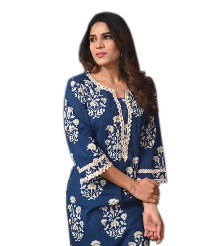FIRSTRAIN Women Cotton Straight Printed Kurti | Soft Breathable Kurta for Office & Casual Use | Stylish Ethnic Long Kurta for Ladies | Trendy Festive & Regular Wear Cotton Kurti