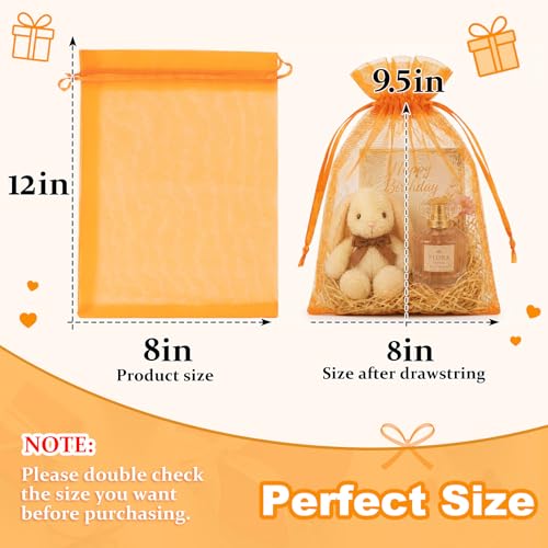 Image of Crweety Large Organza Bags 8x12 Inch Orange, 50 Pcs Mesh Bags Drawstring, Cute Mesh Gift Bags for Birthday Treat, Candy Sachet Wedding Party Favor, Jewelry Packaging & Graduation Gifts