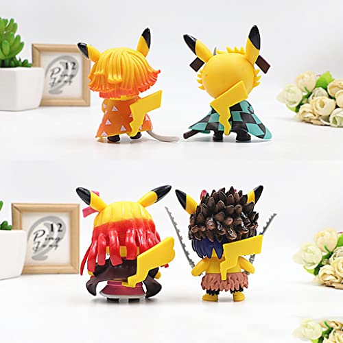 Image of PATPAT 4pcs Poke-mon Pi-Kachu x Demon Slayer Action Figures Desk Decoration PVC Poke-mon Pi-Kachu Figure Toy, 8-9cm, Christmast Gift Birthday Gift for Poke-mon Fans Kids Demon Slayer Lovers