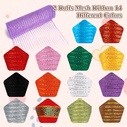 2 Rolls Purple Deco Mesh Ribbon for Wreath Making Supplies, Halloween Decor 10inch x 30 feet Each Roll Metallic Foil for Fall Wreaths Christmas Tree Ribbon Home Party Decor by Ccinzxng - Used condition - Image 3