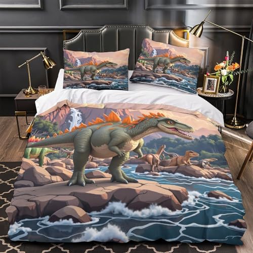 Housse de couette dinosaure 3D microfibre résistante et fermeture éclair King - 2