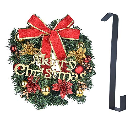 MKISHINE 11.8" Artificial Christmas Wreath Metal Hanger,door hook without drilling perfect for Christmas decoration, Front Door Decoration