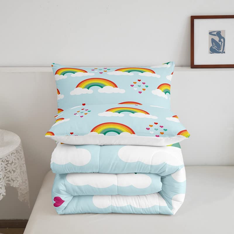 Edredón de arcoíris King con 2 fundas, ropa de cama infantil multicolor y transpirable de rayas 5