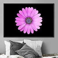 Framed Canvas Wall Art Pink Daisy Bohemian Dark Dramatic Floral Multicolor Petal Photography Portrait - 16x24 inches