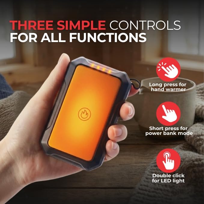BlackboxMyCar Hand Warmer Power Bank With 10000mah Capacity - Handy Heater with Dual Purpose to Charge - Devices While Keeping Hands Warm - Hand Warmer with Power Bank for Cold Weather & On-The-Go Use