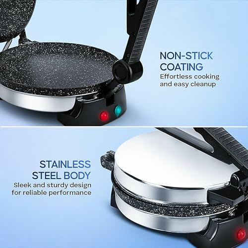 Image of ISILER Roti Maker 950W Multi Maker Electric Automatic With 8.5 Inch Plate | Complete Roti /Chapati /Khakra Maker for Home | Non-Stick Coating | Cool Touch Handle | Fast Heating | 1 Year Warranty