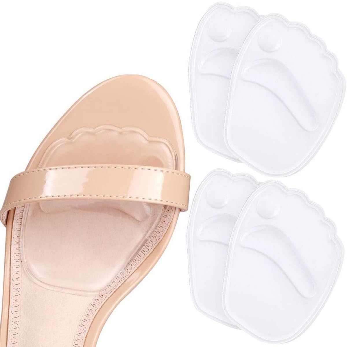 Premify Gel Insole for High Heels Forefoot Pads, 4 PCS Self-Stick Ball of Foot Pad for Women, Non-Slip Silicone Cushions, Shock-Absorbing Insoles to Relive Pain, Size Fit All