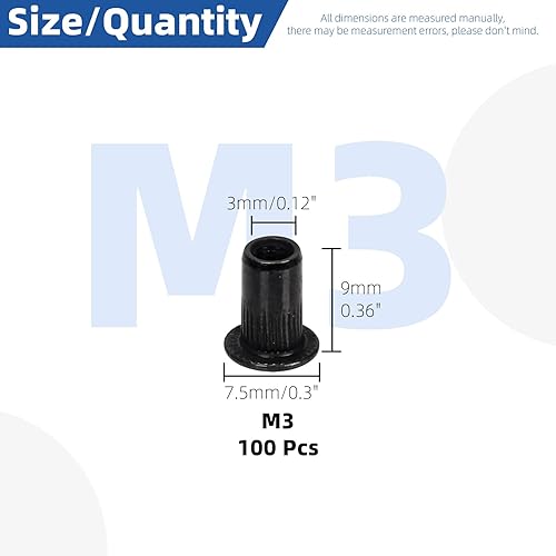 Miniatura 9 de Glarks Juego de 100 tuercas de remache M3 de acero al carbono métricas de acero al carbono, chapado en zinc, cabeza plana, remache roscado, juego