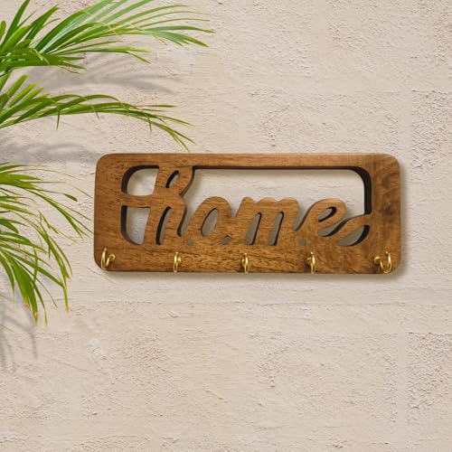 Image of Stylish Wooden Key Holder for Wall | Cute Key Holder for Home Decor | Key Holder Stand with 5 Hooks | Wall Mounted Key Hanger (Home)
