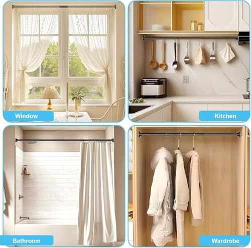 Image of JD FRESH 80 Cm to 150 Cm Extendable Curtain Rod Holder Non-Drilling /Anti-Skid Spring Pull Rod /Stainless Steel Rust Proof Shower Curtain Rod /Window Curtain Rod / (Black)