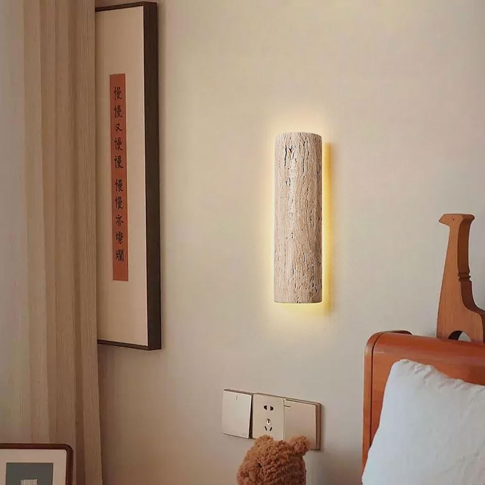 Jadssox Wandleuchte im Wabi-Sabi-Stil, LED-Wandleuchte, Naturstein-Wandlampe, gelbe Travertin-Wandleuchter, Beleuchtungskörper, Kunstdekor, Wandlampen für Schlafzimmer, Wohnzimmer, Restaurant