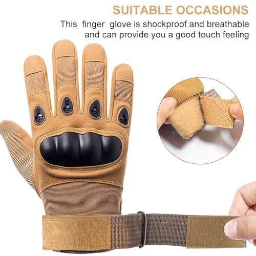 Image of Tactical Riding Gloves for Motorcycle & Bike | Full Finger Protective Sports Gloves for Biking, Shooting, Hiking, Camping & Outdoor Adventure (Khakhi, XL)