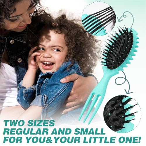 Image of COMBELLE Curl Defining Detangler Brush for Curly Hair - Vegan Fiber & Nylon Bristle Paddle Brush with Comb Handle for Frizz-Free Styling & Scalp Massage