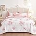 Wake In Cloud - Shabby Chic Quilt Set, Floral Coquette Cottagecore Farmhouse Vintage Flowers, for Women Teen Girls, Reversible Lightweight Bedspread Coverlet, 3 Pieces, White Pink, Queen/Full Size
