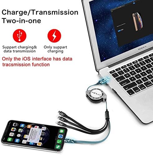 Multi Charging Cable 4A Minlu 4-in-1 Retractable USB Fast Charger Cable with Dual IP/Type-C/Micro-USB Port Adapter for Phone 13 12 11 Xs Xr X 8 7 6 SE/Huawei/Samsung Galaxy/Pixel/Sony/LG/Xiaomi/Tablet