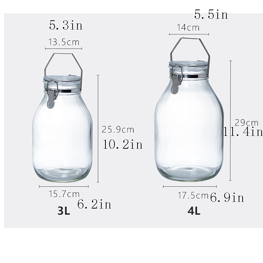 YYDS Vorratsdose für die Küche, transparent, mit tragbarer Einweichglasflasche zum Einweichen und Gären, Fassungsvermögen: 1 l, 2 l, 3 l, 4 l