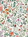JiffDiff Watercolor Floral Peel and Stick Wallpaper, Green and Pink Wildflower Contact Papper for Kids Bedroom Bathroom, Removable Waterproof Botanical Self Adhesive Wall Paper 120"X17.3"(14.4sq. ft)