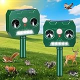 2 Packs Solar Ultrasonic Animal Repeller Outdoor Cat Repellent, Solar Deer Repellent Devices with Strobe Lights Motion Sensor Animal Deterrent,Keep Raccoon Squirrel Skunk Rabbit Out of Yard Garden