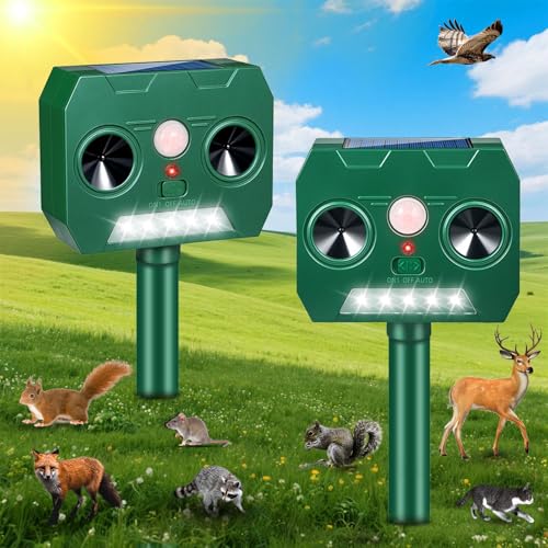 2 Packs Solar Ultrasonic Animal Repeller Outdoor Cat Repellent, Solar