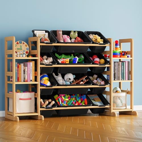 Image of SpaceAid Toy Storage Organizer with 6 Shelves and 12 Bins, Toy Organizers Storage Bookshelf, Kids Bin Shelf Toys Box Bookcase for Bedroom Playroom Organization Room Decor, True Black