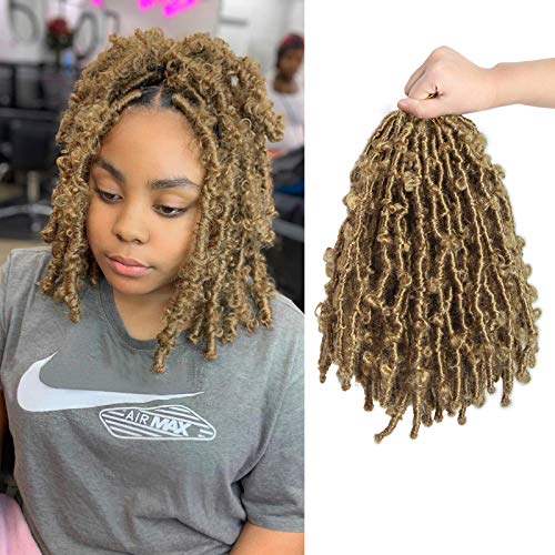 YEBO 1 Pack Butterfly Locs Hair Pre Looped Hair for Distressed Locs Crochet Hair 12 inch Honey Blonde Color Synthetic Hair Extensions (12 Inch-1 Pack, #27)
