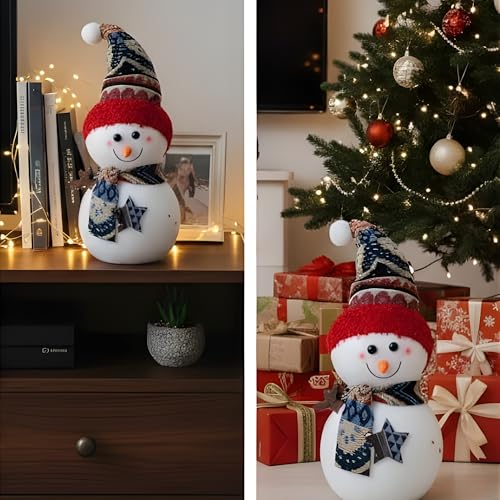Image of Crackles Snowman Decoration 26CM with Scarf & Hat | Cute Christmas Snowman Figurine for Table, Home & Xmas Tree Decor | Festive Ornament for Party & Gifts
