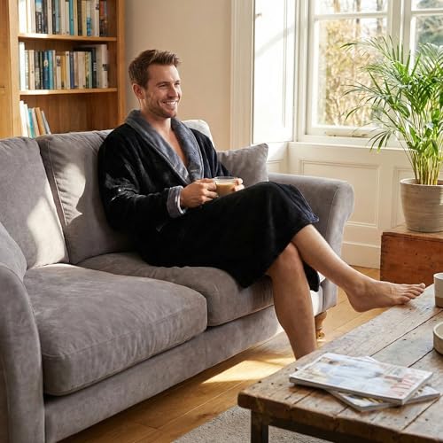 Image of U2SKIIN Mens Fleece Robe Plush Collar Shawl Bathrobe