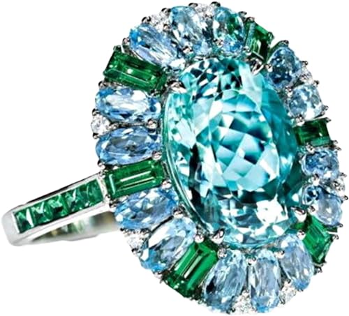 Luxury Women Faux Emerald Aquamarine Flower Ring Wedding Party Jewelry Creative Gift Handy and professional4