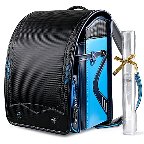 [Coulomb] クーロン カデンツアシリーズ ・ランドセル・スピーディーモデル 高級人気 男の子 ダイヤモンドパターンの生地のステッチ/側面反射材印刷/目を引くデザイン/大容量A4フラットファイル対応 自動ロック/6年保証付き (ブラック/ネイビー)