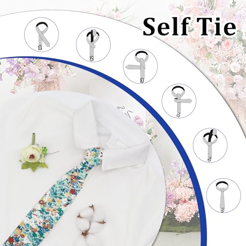 Image of Luckyvestir Ties for Men, Sage Green Cotton Floral Tie 2.76 inch Flower Printed Men's Neckties for Wedding /Groomsmen /Suit /Party