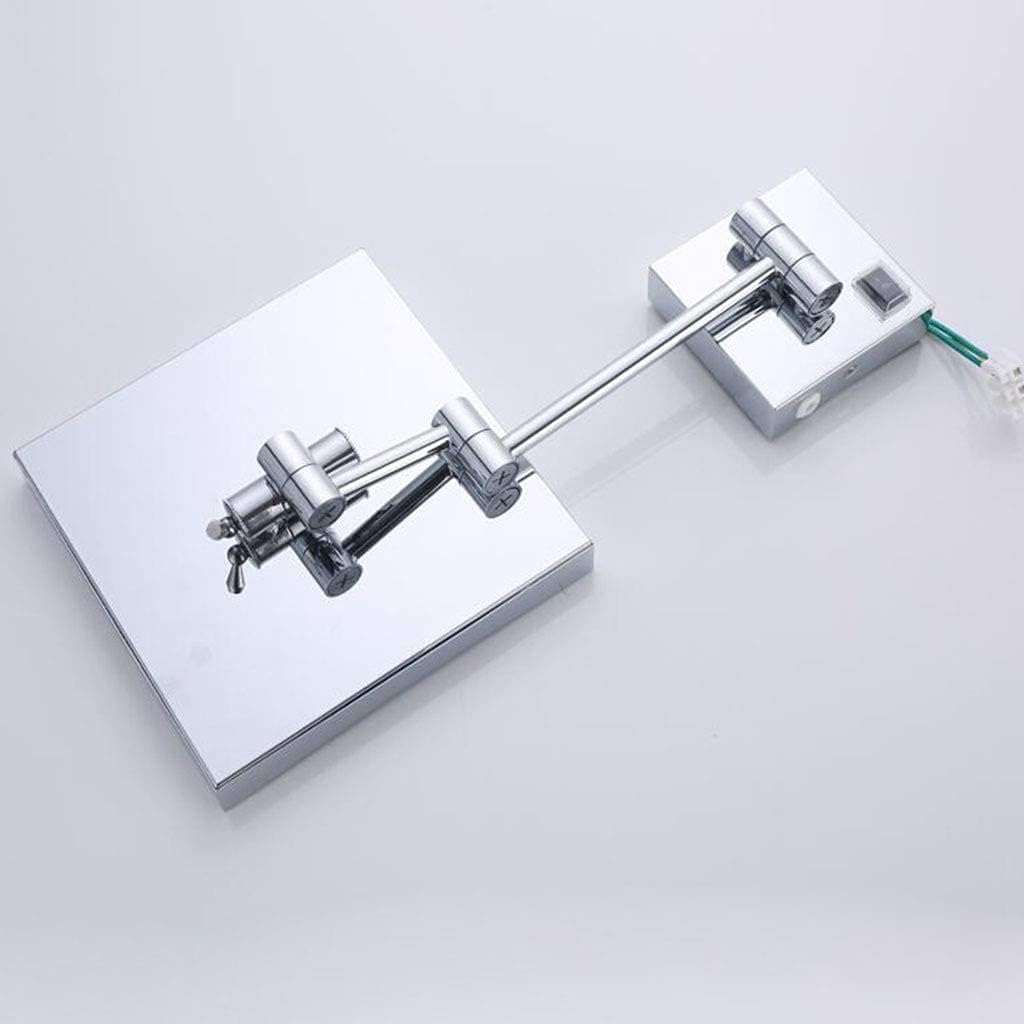 LED Makeup Vanity Mirrors, Square Single-Sided Lighted Makeup Mirror Wall Mounted Bathroom Mirrors,Rotable Extendable Shaving Mirror, Plug-in,Silver