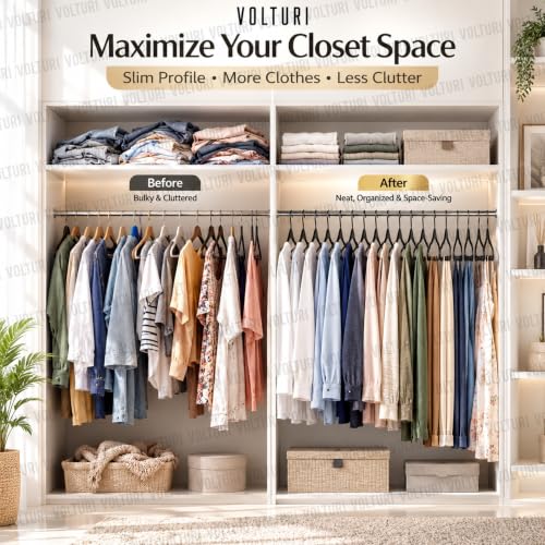 Image of VOLTURI 16 Pcs Hangers for Clothes Hanging, Premium Plastic Clothes Hangers, Wardrobe Organizers for Heavy Garments, Shirts, Pants, Dresses & Suits Water Resistant Non-Slip Design for Closet (Black)