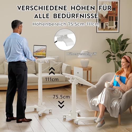 BONTEC Klappbarer Computertisch 65x50 cm, Höhenverstellbar mit 4 Rollen, Laptoptisch, Faltbar, Beistelltisch für Büro, Wohnzimmer, Schlafzimmer, bis 12 kg, Ideal für Heimarbeit und kleine Räume