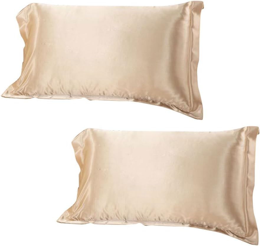 Dehman 2X 100-Percent Silky Satin for Skin & Hair Beauty Pillowcase (Golden, Queen Size, 20X30 INCHES)