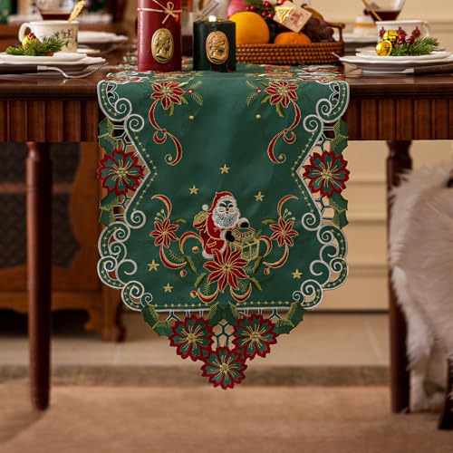 Joyfol Day Christmas Embroidered Green Table Runner 14 x 86