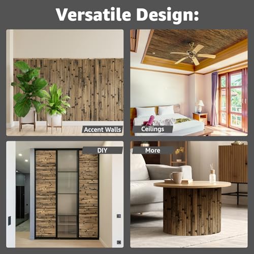 Image of Art3d 48 x 96 in Pole Wrap Natural Bamboo Wall Panel, 2-Pack, Dark Burned