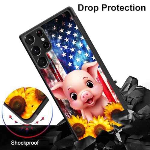 ZQLPLZR for Galaxy S25 Ultra Case,Tire Anti-Skid Edges Cute Design Shockproof Bumper Full Protection Back Cover for Samsung Galaxy S25 Ultra 6.9" 2025,American Flag Sunflower Pig - image 3