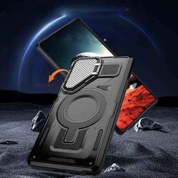 Image of MILLION CASES Thermoplastic Polyurethane Back Cover Case for Samsung Galaxy S24 Ultra Shockproof Protective Tactical Armor Lens Bracket Magnetic Case for Men & Boys(Black)