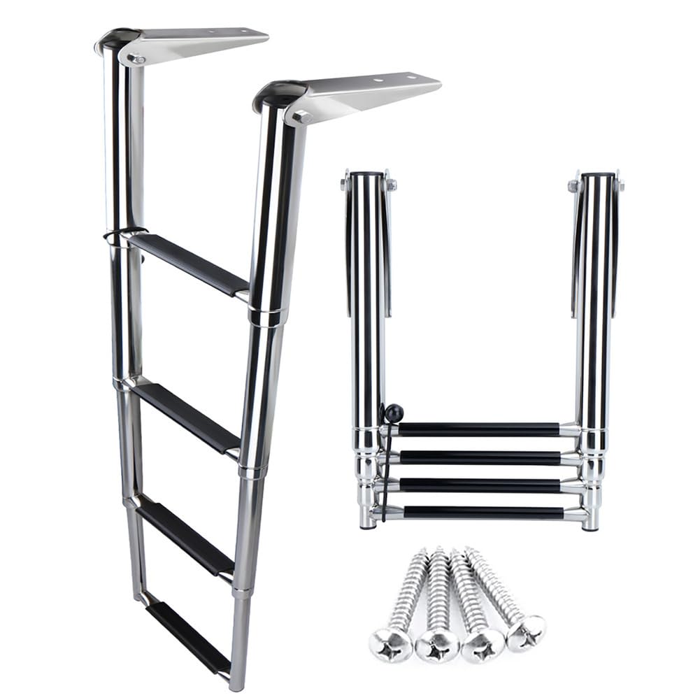 Scala per Barca, Scala in Acciaio Inox sotto la Piattaforma, Scala per Barca telescopica ed Estensibile, Scala Marina, scalette da Bagno Pieghevoli per Yacht marini,Argento,4 Step