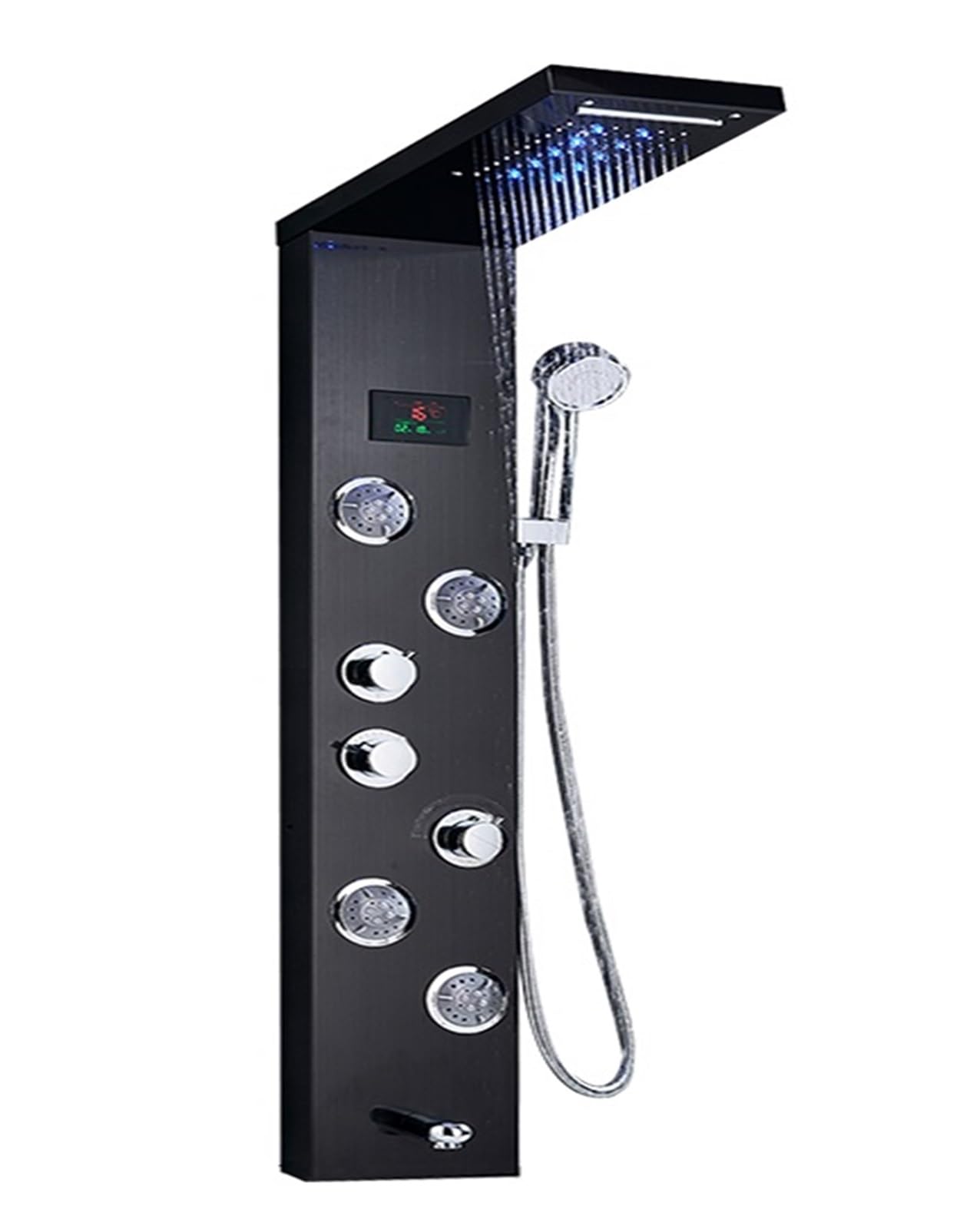 Soywim Black 9001 Shower System, Led Light Shower Panel,Waterfall Rain Digital Display Faucet Set,Spa Massage Jet Bathroom Column Mixer Tap System(Black 9001)