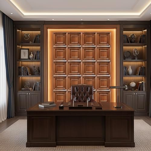 Image of Kayra Decor 3D PVC Wall Panels for Bedroom & Living Room | Frame Design |Wooden Color | 19.7 x 19.7 Inch | Pack of 12 | 32.28 Sq Ft