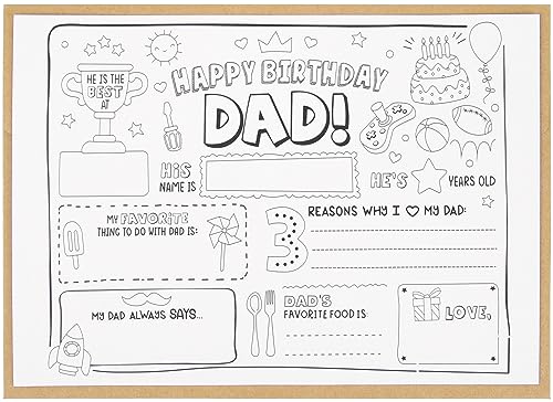 CJ&M Happy Birthday Dad Coloring Page | All About Dad Fill In Template | Father’s Birthday Activity | Dad’s Birthday Card for Kids.Perfect craft gift from kids for Father’s Birthday.